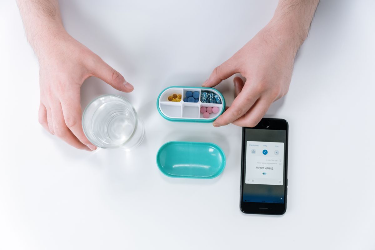 A pill organizer used for medication reminders